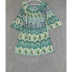 R.Rouge Women's 2XL 3/4 Sleeves Boat Neck Graphic Print Knee Length Shift Dress